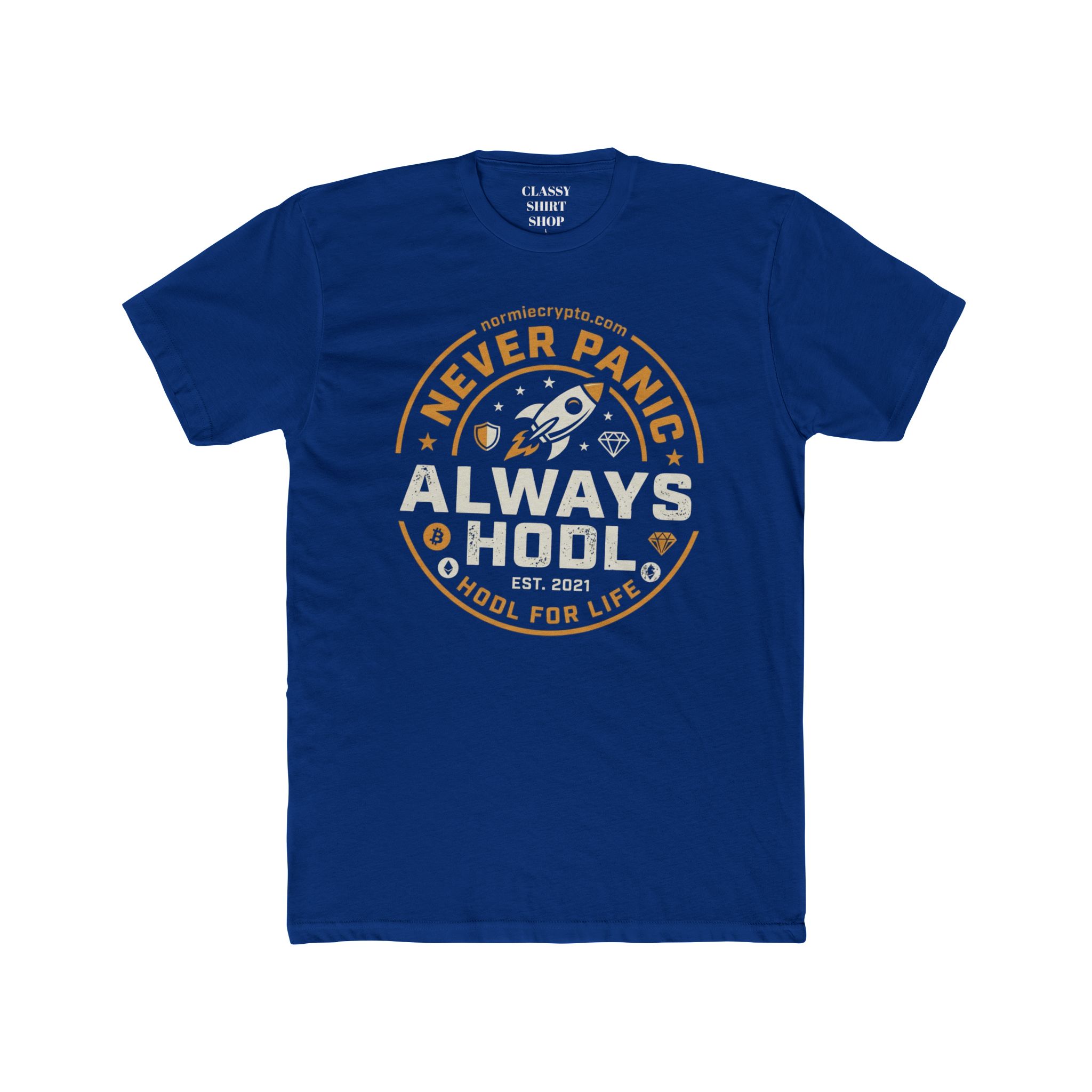 Never Panic Always HODL T-Shirt — Crypto Rocket Crew Tee - Image 4