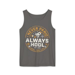 Always HODL Tank Top – "Never Panic" Crypto Rocket Graphic Tank