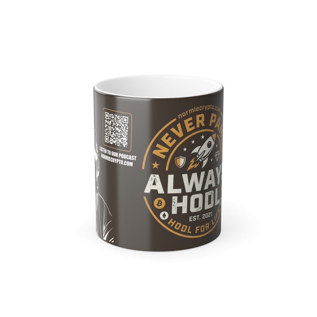 Color Morphing Mug - "Never Panic, Always HODL" Crypto Coffee Cup (11 oz)